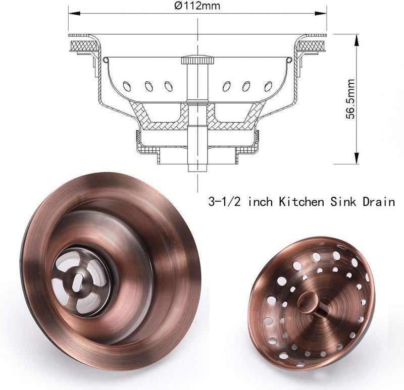 KONE 3-1/2 Inch Kitchen Sink Drain AC Assembly with Strainer Basket/Stopper, All Stainless Steel Antique Copper Durable and Rustproof - Image 5